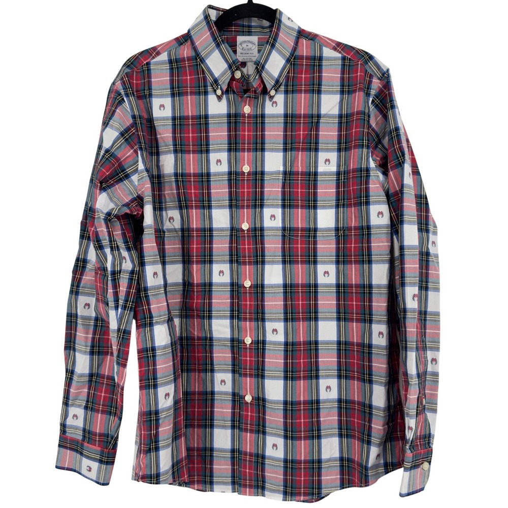 Brooks Brothers Regent Fit Plaid Wreath Embroidered Shirt Mens Medium Multicolor